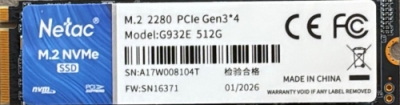 SSD 512GB Netac G932E PCIe Gen3x4 SSD 512GB Netac G932E PCIe Gen3x4