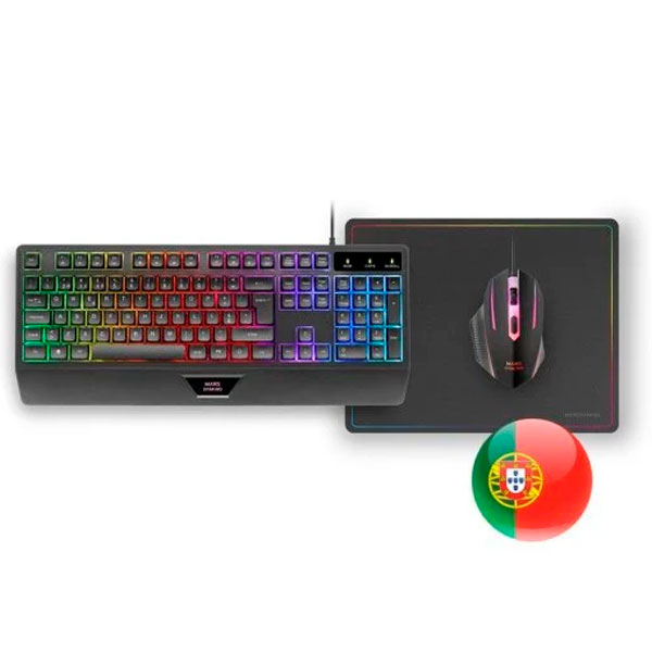 Combo Mars Gaming Teclado+Rato+Tapete MCP124PT RGB H-MECH